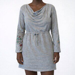 Anthropologie Dolan Port Maria T Shirt  Dress Small Gray Floral Embroidered